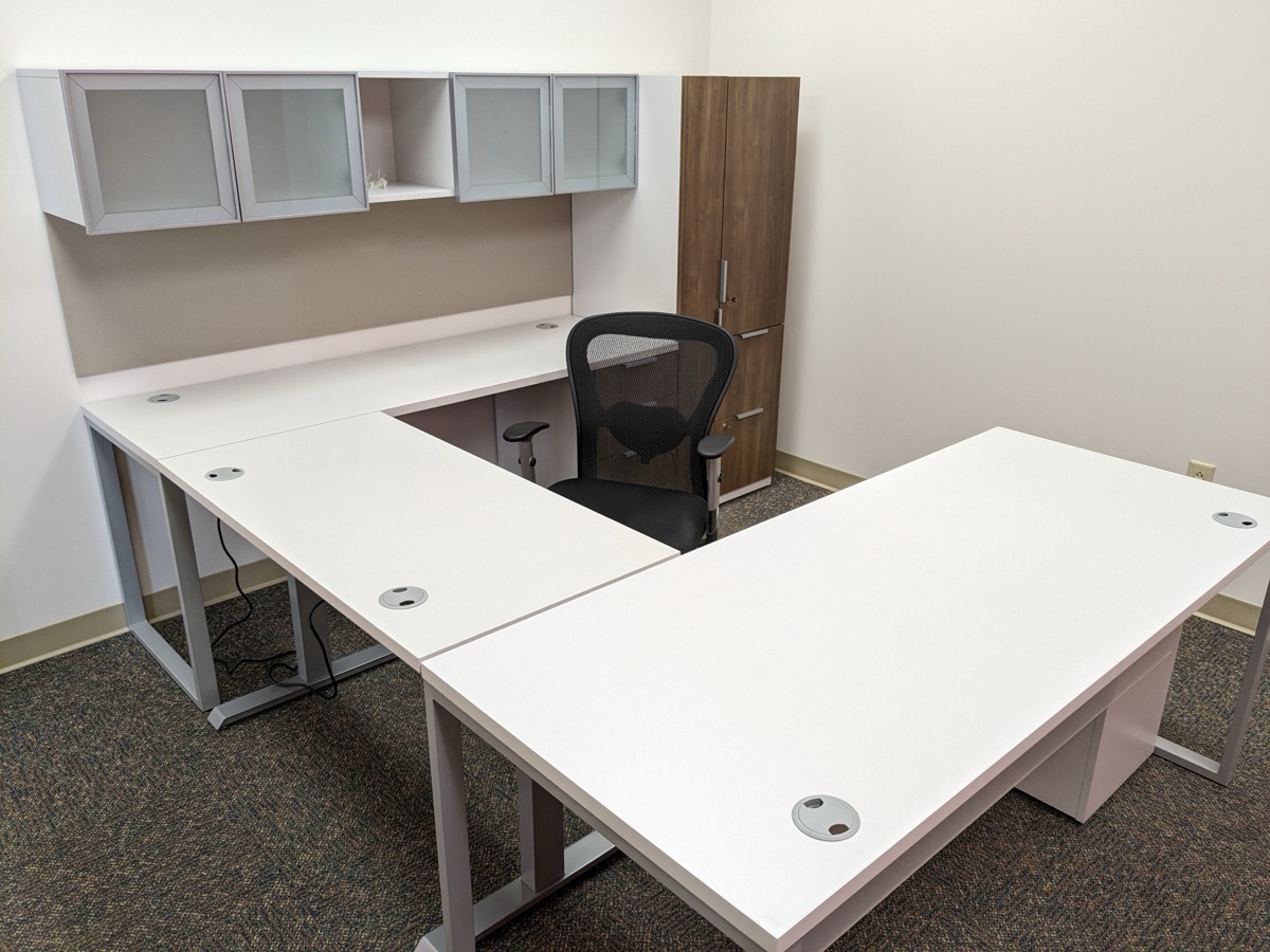 U-shaped desk with hutch and storage